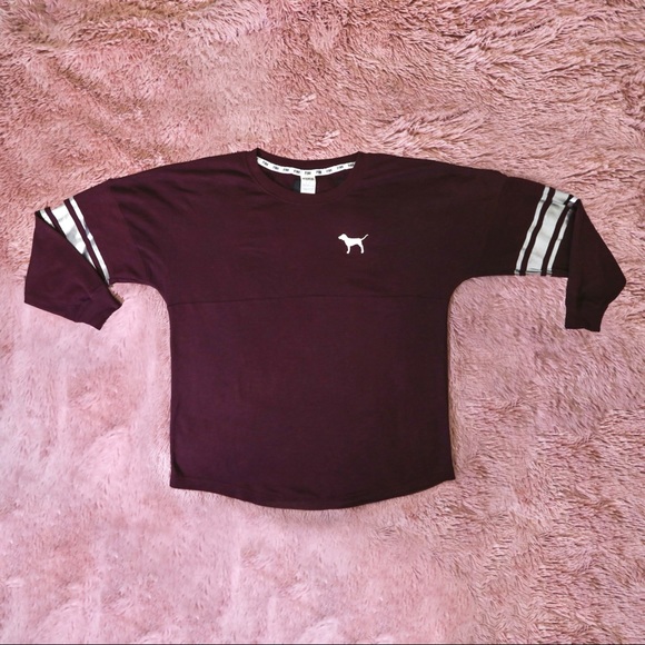 Victoria’s Secret Pink Destination Bling Sequin Miami Maroon Long Sleeve Shirt - Picture 2 of 4